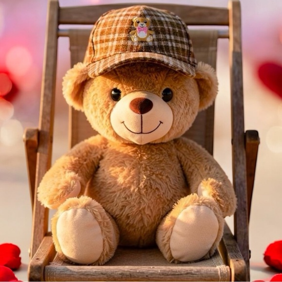 Teddy Bear Brown Plaid Baseball Hat NWT - Picture 3 of 3